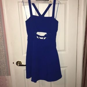 Cross back blue cocktail dress